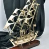 Antique Brass Ship with Wooden Base